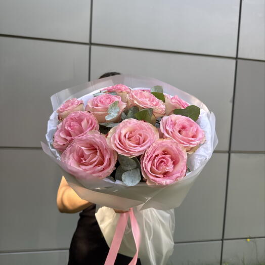 Монобукет из пион роз сорта Эсперанса 11 шт с ароматным эвкалиптом 💐🎀
