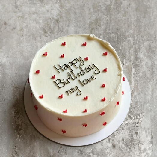 Торт 1 кг "Happy birthday " на день рождения, минимализм с сердечками