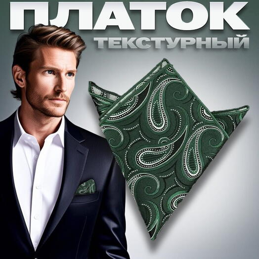 Нагрудный платок в карман пиджака для мужчин изумрудный пейсли