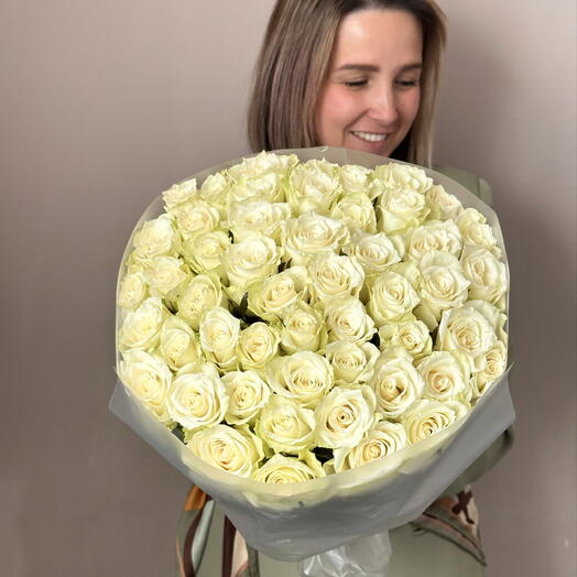Букет из 51 белой розы 40 см (Атена)