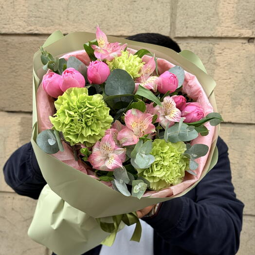 Букет 🩷«Утро в Париже» 💚🌸🌿из пион роз с альстромериями и диантусами