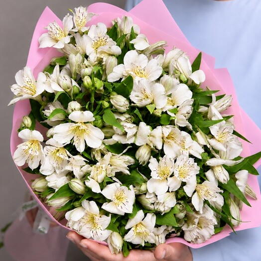 Букет из 15 белых альстромерий в корейской упаковке