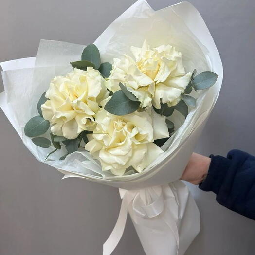 Букет белоснежных французских роз, 3 шт