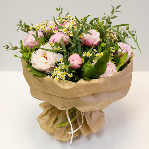 Bouquet of peonies and daisies Summer romance