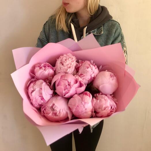 Букет из 9 розовых пионов, Сара Бернар 💓 арт 22 Flower Perfect