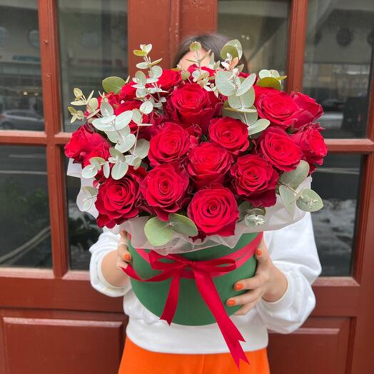 Red roses in a box