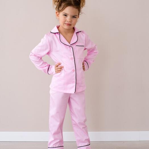Пижама детская из хлопка с брюками и рубашкой "Розовый"