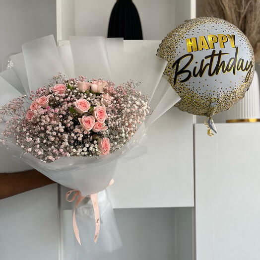 Bouquet and Birthday Balloon
