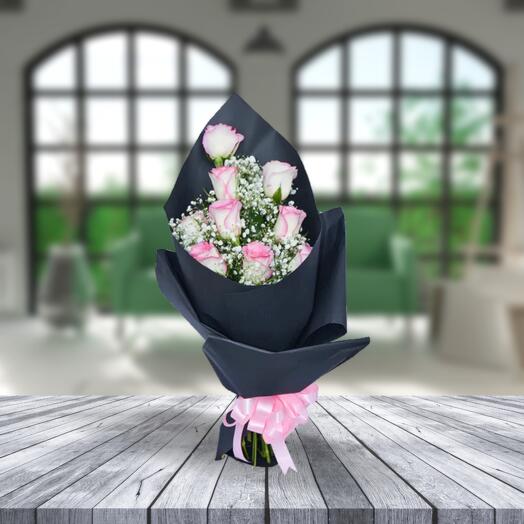9 Lovely Pink Roses Bouquet