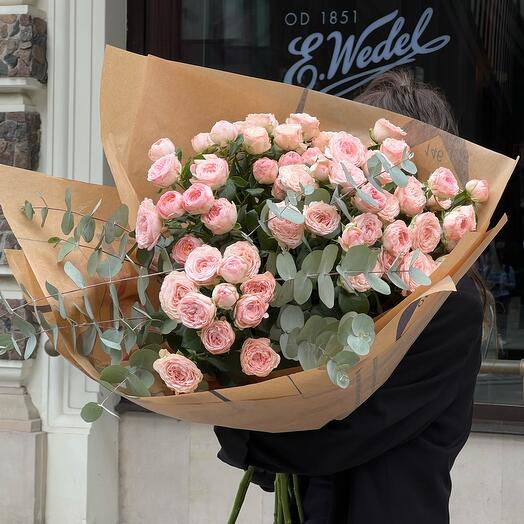 Spray roses with eucalyptus