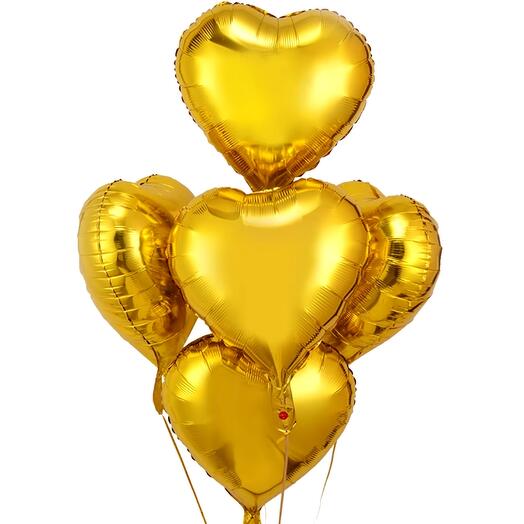 Связка шаров-сердец золотых 5 шт