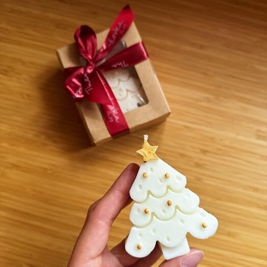 Soy wax candle Christmas Tree in a box with ribbon, 1 piece