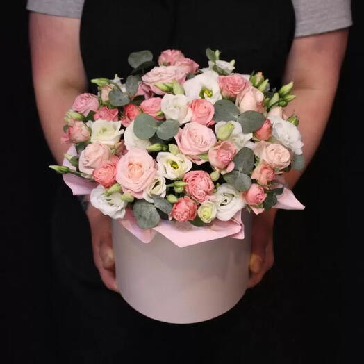 Elegant Pink   White Floral Hatbox Arrangement