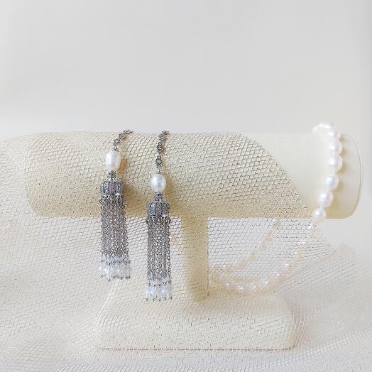 Pearl sautoir with tassels "Mogskaua Pena" length 84 cm