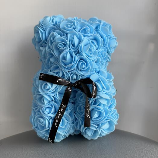 Мишка из 3d роз голубой