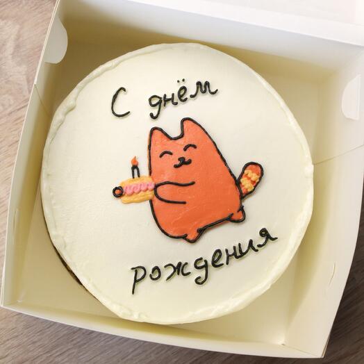 Торт "С Днём Рождения" с котом, 700 г