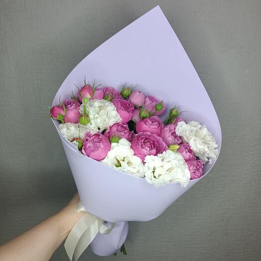 Пионовидная кустовая роза и эустома 💕
