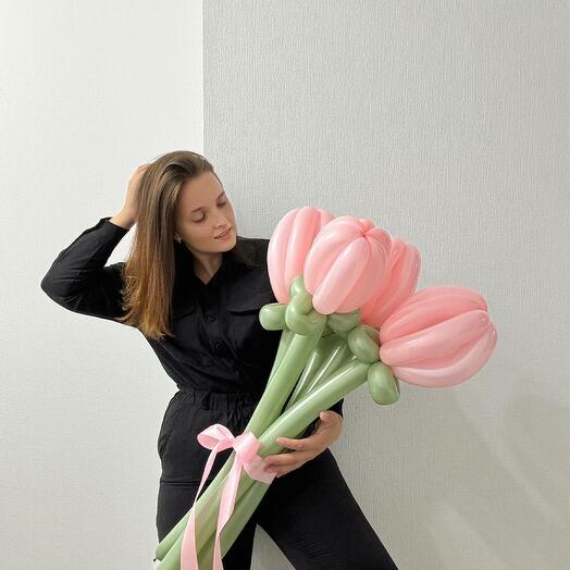Цветы из шаров, шары тюльпаны розового цвета, 5 шт