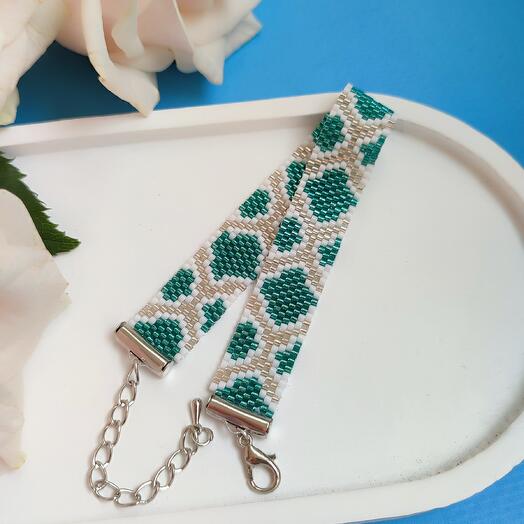 Браслет "Бирюзовая змейка" из бисера 16+6 см. Ручная работа