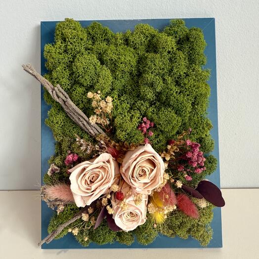 Фитокартина «Summer bouquet» из стабилизированных растений, мха и сухоцветов