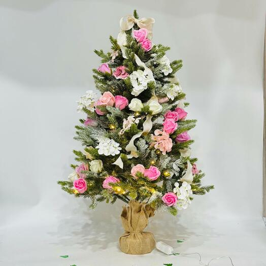 Искусственная ёлка 90 см с розовым декором