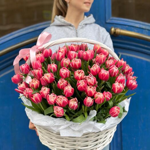 101 Тюльпан Премиум 🌷 в корзине