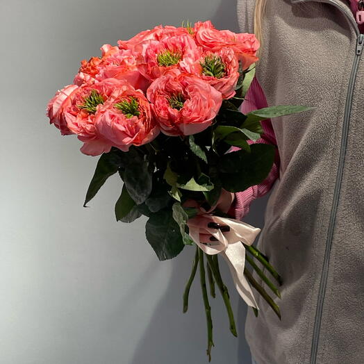 11 роз Мандарин под ленту