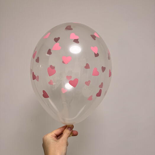 Воздушные шары прозрачный кристалл с розовыми сердечками