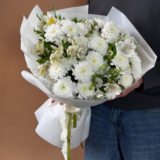 Цветы за отзыв в 🎁 Букет жене на 8 марта из альстромерии и хризантем