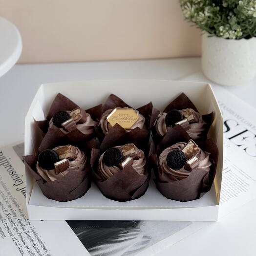 Капкейки 6 шт с шоколадный кремом С днем рождения тебя