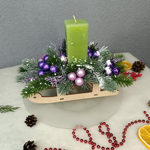 Композиция на стол Рождество Санки со свечой