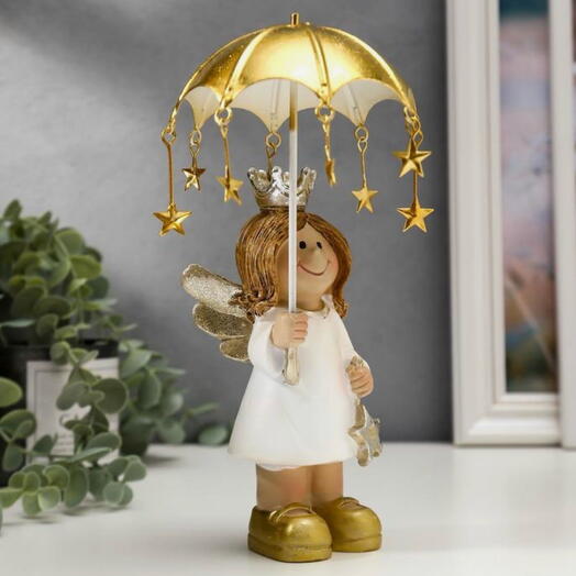 Фигурка Ангел-принцесса со звёздочкой под зонтом, 20.5×11×11 см 🎁 Сувенир 🎁 Подарок