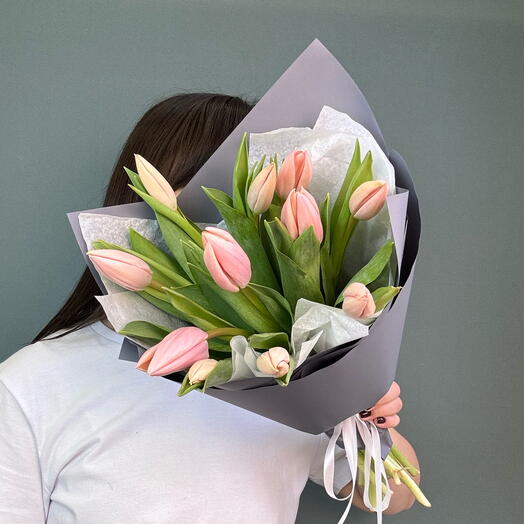 Моно-букет из розовых тюльпанов 11шт