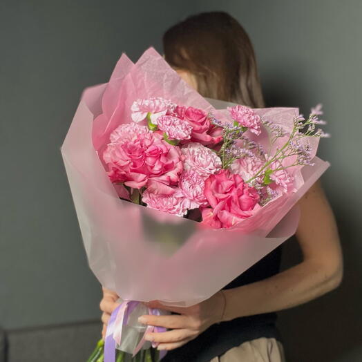 Букет французских кантри блю и диантусов💕
