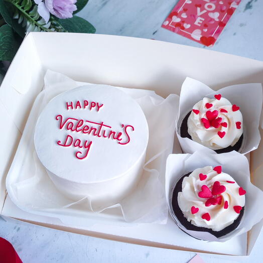 Набор Бенто-торт и капкейки "HAPPY VALENTINES DAY" в подарок на 14 февраля девушке, парню, подруге, другу, жене, мужу