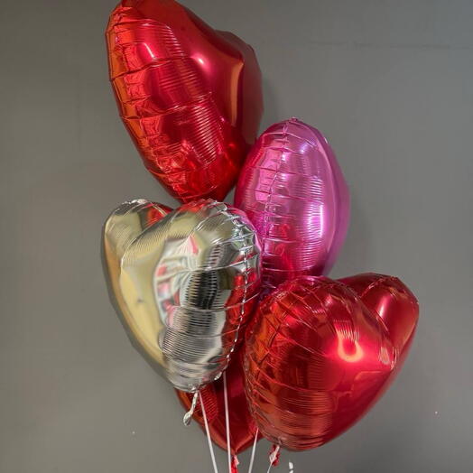 Набор из 5 фольгированных шаров в форме сердца