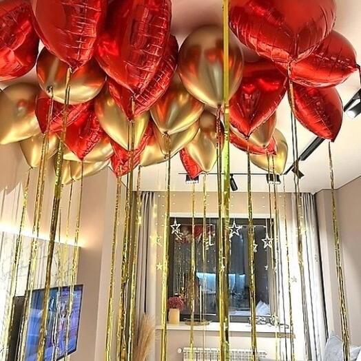 15 сердец+15 золотых шаров