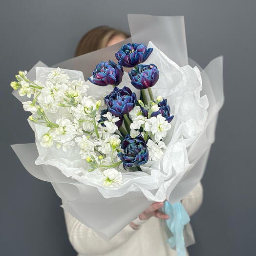 Букет с космическими тюльпанами и ароматной маттиолой 💐 ХИТ ПРОДАЖ