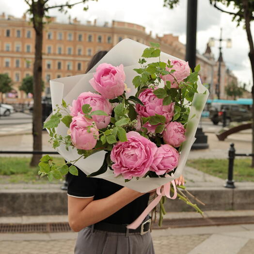 Пионы розовые 9 штук