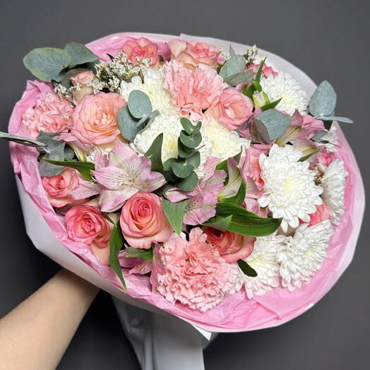 Бусинка💗/7514/(роза ,диантус, альстромерия)