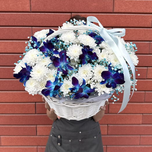 Звёздный дуэт 💙 / космическая орхидея, кустовая хризантема и гипсофила