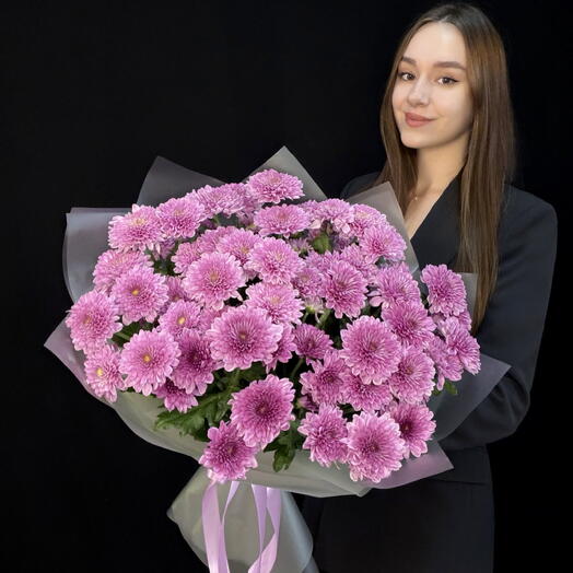 Букет из 9 малиновых кустовых хризантем Fabienne (КМБ042)