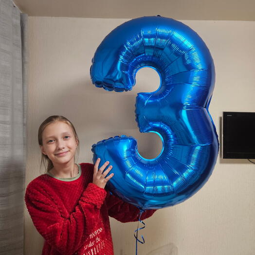Шар цифра 3синяя с гелием-1шар