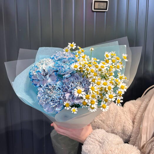 Синий индиго 💙 Синие диантусы и ромашки