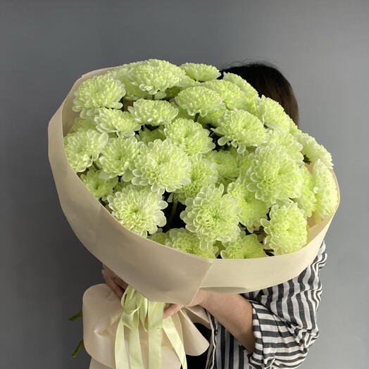 Монобукет лаймовый 🍋‍🟩 хризантема кустовая 💚💚💚 9 шт