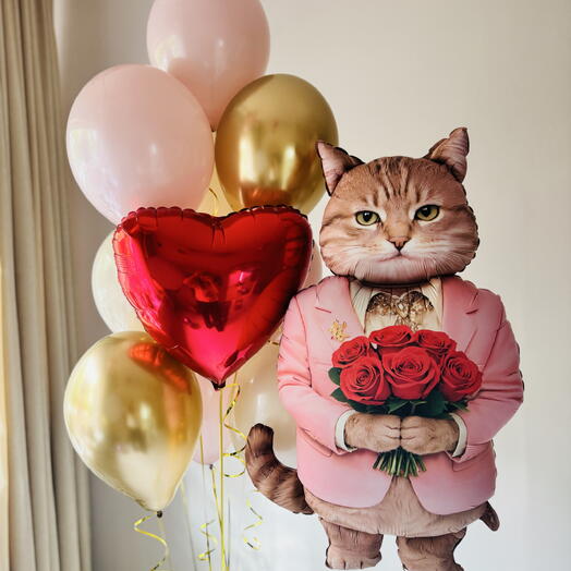 Воздушные шарики кот с сердцем