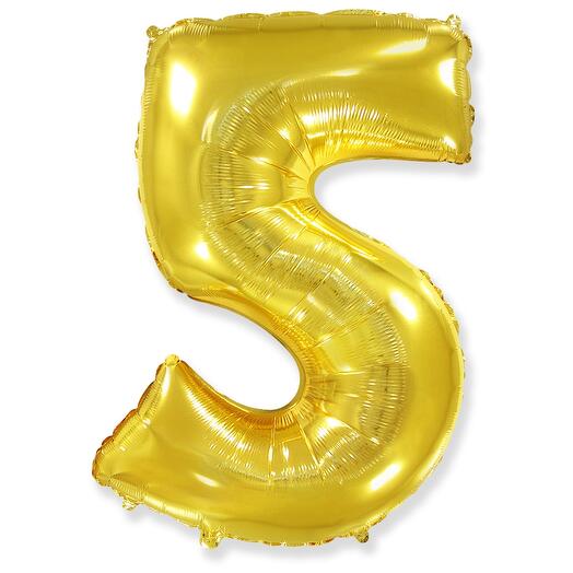 Цифра 5 Золото огромная фольгированная 102см шарик