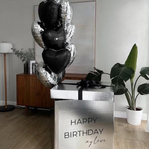 Silver surprise box with hearts