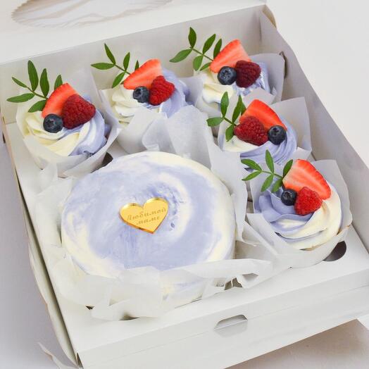 Set of bento cake with cupcakes