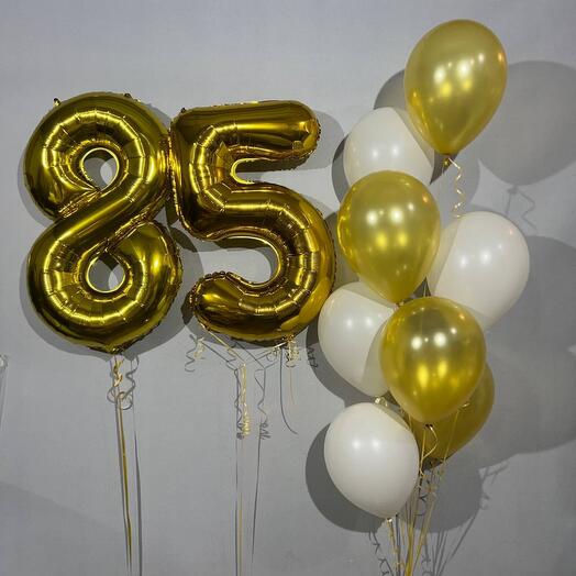 Золотые воздушные шарики на день рождения юбилей 85 лет 10 шт